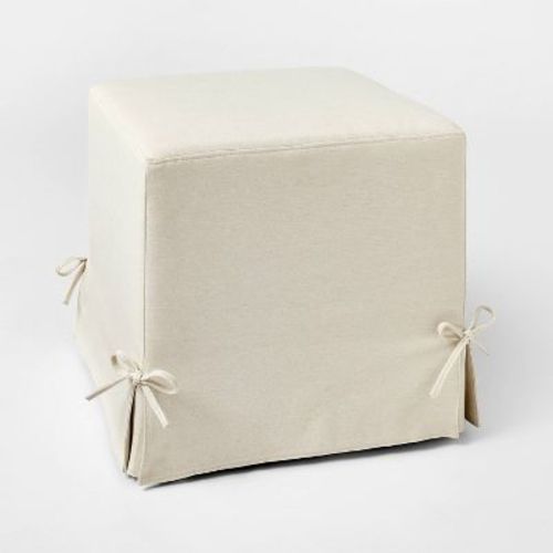 Lynwood Slipcover Cube Ottoman With Tie Details Cream - Threshold™ Designed W/studio Mcgee