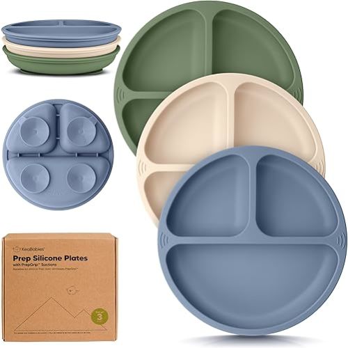 KeaBabies Suction Plates for Baby, Toddler - 3-Pack 100% Silicone Toddler Plates, Divided Baby Plates with Suction, Silicone Plates for Baby, Kids, BPA-Free, Microwave, Dishwasher Safe (Slate)