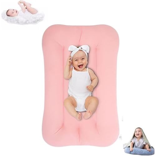 Baby Lounger 0-24 Months, Baby Lounger for Newborn, Soft Organic Cotton Breathable Lounger for Infants (Pink Baby Lounger)
