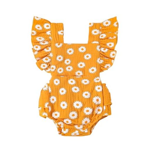aichilra Baby Girl Love Print Romper Infant Girl One-Piece Bodysuit Long Sleeve Ruffled Summer Clothes 0-24 Months