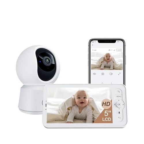 ARENTI WiFi Baby Camera Monitor B2 Kit 2026 Upgraded, 5-inch Wireless Display, Smartphone App, Encrypted Connection, Lullaby, Super Night Vision, Auto Tracking, Temp Sensor, Support Local Storage