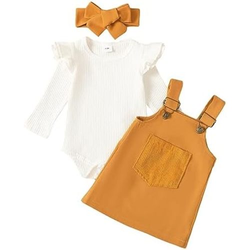 Kucnuzki Newborn Baby Girl Clothes Toddler Long Sleeve Ruffle Romper Top Infant Skirt Set Little Girl Overall Dress