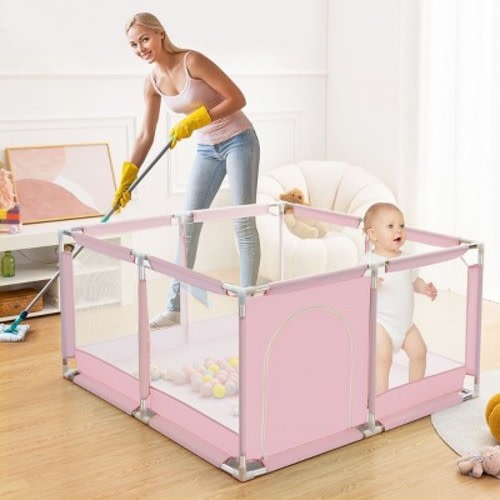 GOTGELIF 50"x50" 4-Panel Baby Playpen Spacious & Secure Foldable Playard Pink