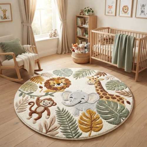 Hand-Tufted Wool Safari Animal Rug: Jungle Nursery Playroom Décor