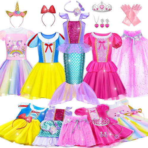 Princess Dress Up for Girls - Dress up Clothes for Toddler Girl, Princess Toys Christmas Birthday Gifts for 3 4 5 6 7 Little Girls