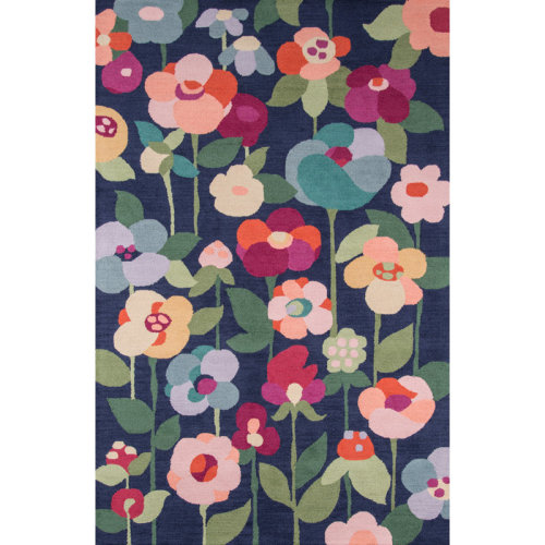 Wade Logan® Brooklington Floral Handmade Hooked Wool Navy/Pink Area Rug & Reviews | Wayfair