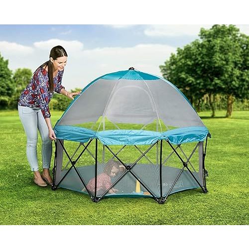 Regalo My Play Deluxe Extra Large Portable Play Yard Indoor and Outdoor Includes a Full Canopy, Teal, 8-Panel