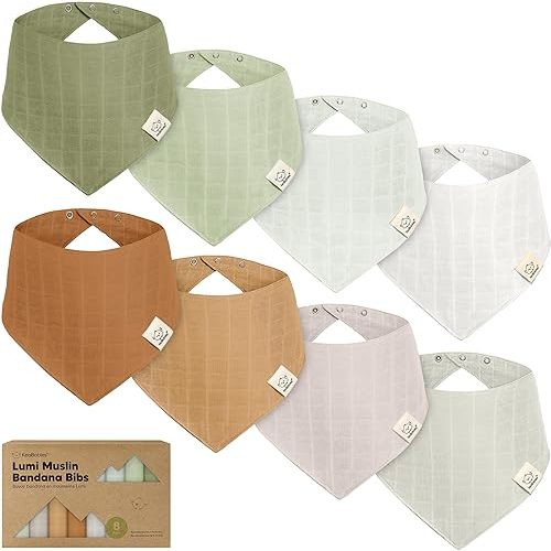 8-Pack Muslin Baby Bibs for Boys, Girls - Muslin Bandana Drool Bibs for Baby Girl & Boy, Drooling Newborn, Teething Toddler, Infant 0-36 Months, 100% Cotton Extra Absorbent & Soft (Pine)
