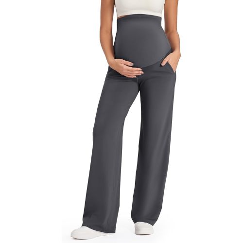 G4Free Maternity Pants Over The Belly Yoga Dress Work Pregnancy Pants Stretchy Lounge Wide Leg Trousers with Pockets