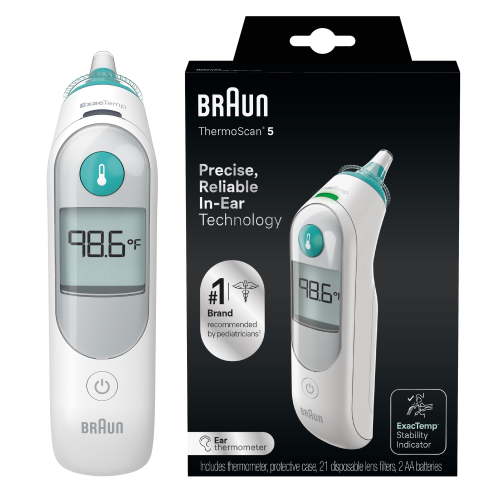 Braun ThermoScan 5 Ear Thermometer Digital Display, All Ages, FSA & HSA Eligible, White, IRT6500US