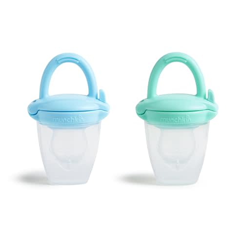 Munchkin Silicone Baby Food Feeder for Solids and Purees, Great for Self-Feeding and Baby Led Weaning, 2 Pack, Blue/Mint