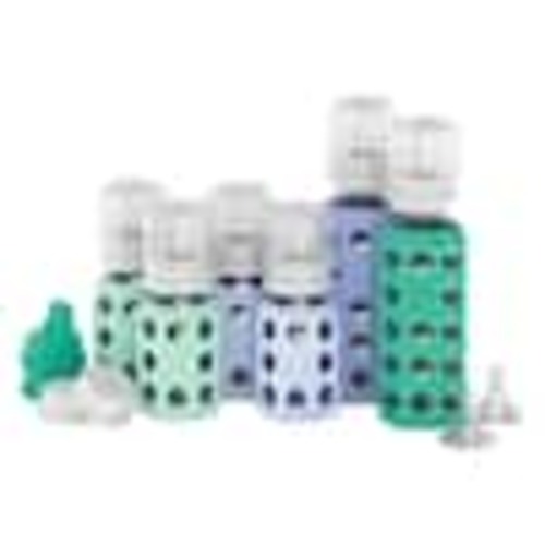 Lifefactory 9 oz. Assorted Color Glass Baby Bottle Starter Set (Set of 6) LF120408C4