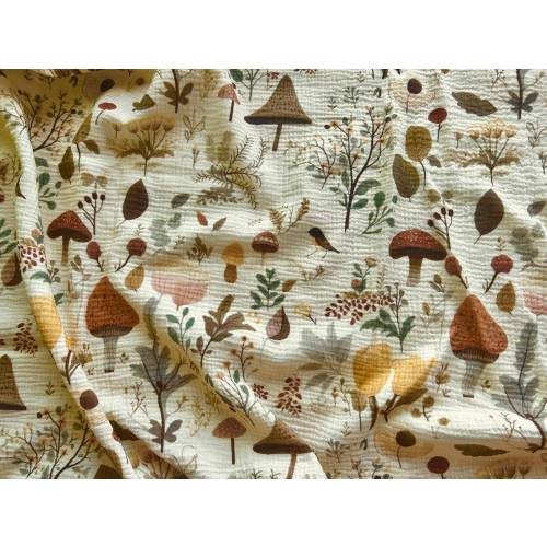 Mushroom Muslin Swaddle Blanket, BIO Cotton Double Gauze Baby Blankets, Gender Neutral Baby Wrap, Woodland Swaddle, Baby Shower Gift