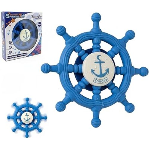 Baby Suction Spinner Toys for Bathtub, Silicone Toddler Bath & High Chair Toys for 1 Year Old Boy/Girl Birthday Gift, Interactive Ship Steering Wheel InfantToy for Car Window Travel