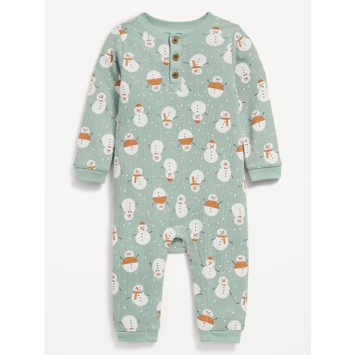 Printed Long-Sleeve Thermal-Knit Henley One-Piece for Baby