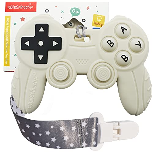 Cool Remote Game Control Teething Toy for Babies 0-6 6-12 Months,Game Controller Teether for Gamer Parents,Baby's First Valentines Day Gifts,Silicone Remote Chew ToysWhite