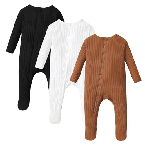 OPAWO Newborn Footie Pajamas with Mitten Cuffs Double Zipper Sleepers Baby Boy Girl Onesie Footed One-Piece Romper 0-6 Months