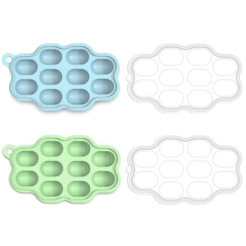 KingKam Baby Food Freezer Trays with Lids (2 Pack), Silicone Nibble Freezer Tray, Breastmilk Popsicle Molds, Baby Food Storage Containers Ice Cube Tray Maker