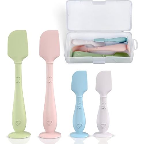 4-Pack Diaper Cream Spatula with Travel Box, Soft Baby Butt Spatula – Silicone Butt Paste Spatula, Convenient Diaper Spatula & Skin-Friendly Baby Butt Spatula