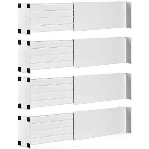 Dial Industries Adjustable Spring Loaded Drawer Dividers, Set of 4, White