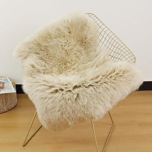 LLB Genuine Sheepskin Area Rug Wool Rug Fur Carpet Fluffy Shaggy Fur Rug for Living Room Kids Bedroom Real Sheepskin Throw Lambskin Rugs Sofa Mat Chair Seat Covers (Cream Brown, 2 x 3 ft Sheepskin)