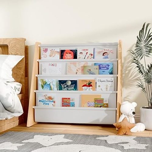 Kids Bookshelf, 4 Tier Baby Toddler Bookshelf Display with Deep Sleeves for Kids Room, Bedroom, Playroom and Nursery, White