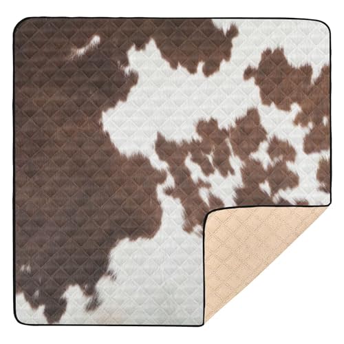 Western Cow Skin Texture Large Non-Slip Baby Playmat for Indoor Outdoor Washable Travel Play Mat for Babies Infants Toddlers, 50'' x 50''