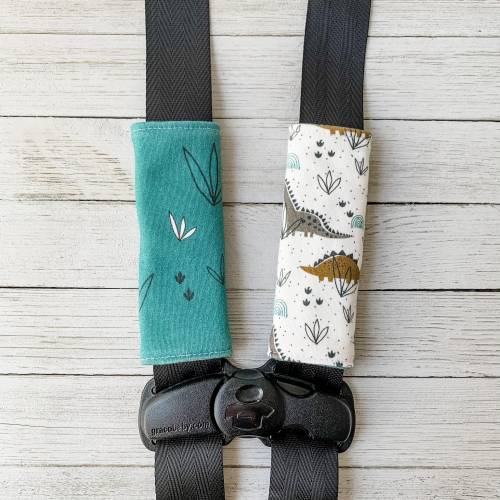 Organic dinosaur modern car seat strap covers