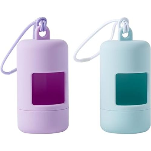 Dog Poop Bag Holder for Leash,2Pack Dogs Waste Bag Dispenser with Elastic Loop Protable Lightweight Plastic Holders for Pet Doggy,Light Blue and Purple