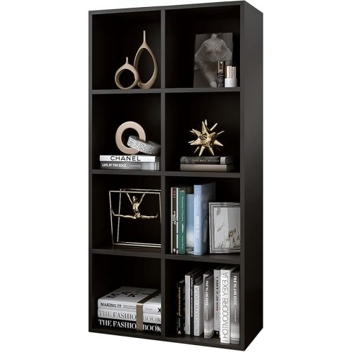 8-Cube Storage Shelf Bookcase - Wooden 4-Tier Floor Standing Open Bookshelf, Modern TV Stand up to 55 Inchs for Home and Office, Black