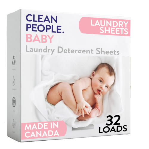 Clean People Laundry Detergent Sheets- Clean Ingredients, Ultra Gentle - Baby (Unscented), 32 Pack