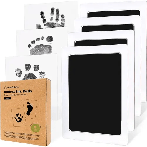 4-Pack Inkless Hand and Footprint Kit - Ink Pad for Baby Hand and Footprints - Dog Paw Print Kit,Dog Nose Print Kit - Baby Footprint Kit, Clean Touch Baby Foot Printing Kit (Jet Black, L)