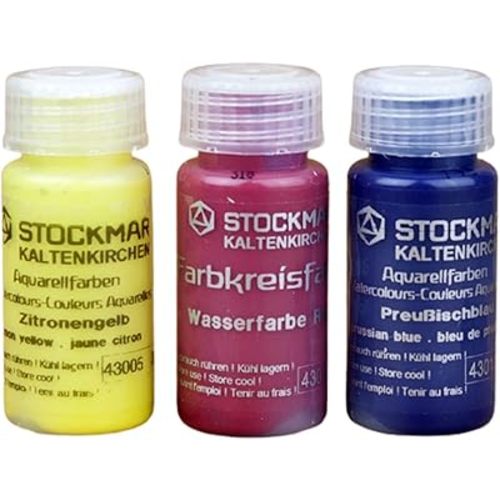 Stockmar Watercolor Paint Set - Includes Carmine Red, Lemon Yellow, Ultramarine Blue- Washable Paint for Kids, Students, & Artists (3 Bottles, 20 mL)