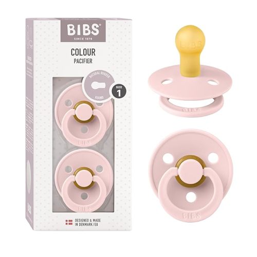 BIBS Pacifiers Colour Collection | Natural Rubber Baby Pacifier | Set of 2 BPA-Free Soothers | Made in Denmark | 0+ Months (Pack of 2) | Blossom