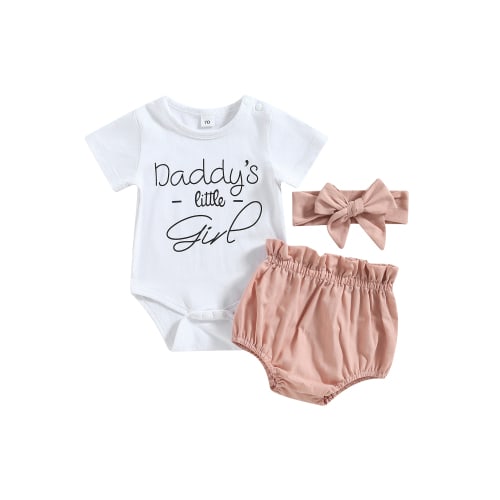 Qtinghua Daddy's Little Girl Short Sleeve Romper Outfit Set (0-3 Months) 3 Pieces