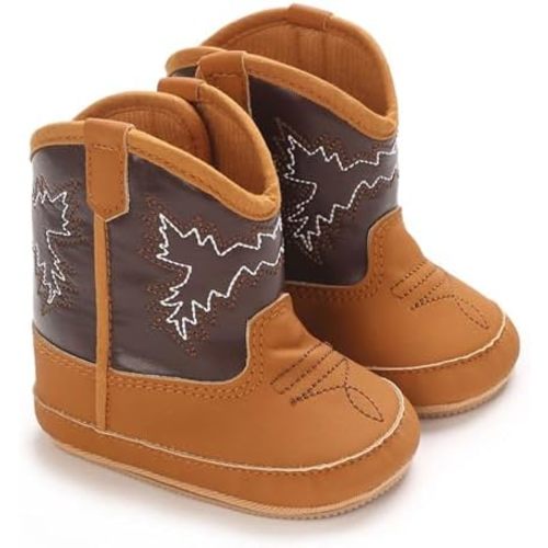 Baby Booties Western Baby Cowboy Boots Leather Western Boots Soft Sole Non-Slip Crib Shoes for Infant Toddler