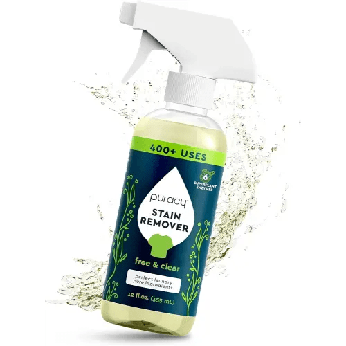 Puracy Stain Remover Spray, Natural Travel and Laundry Stain Cleaner for Clothes, Baby & Kids Stains, Oil & Fabric Spot Cleaner (Free & Clear, 12 oz)
