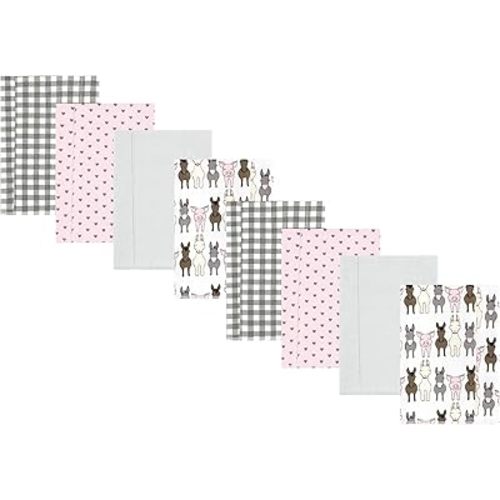 Hudson Baby Cotton Poly Flannel Burp Cloths Multipack, Farm Friends Pink 8-Pack, One Size