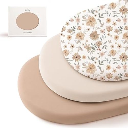 Konssy 3 Pack Stretchy Bassinet Sheets for Baby Girl Boy, Soft Breathable Baby Bassinet Mattress Sheets Fit for Hourglass Oval Cradle, Moses Basket Rectangle Mattress (Flourish)