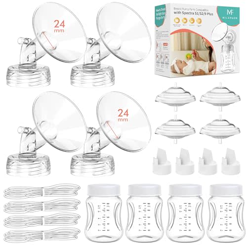Pump Parts 4PCS Replacement Kit for Spectra S1/S2/S9 Plus/Synergy Gold – Includes 24mm Flanges, Duckbill Valves, Backflow Protectors, Tubes & Bottles (Not Original Accessories)