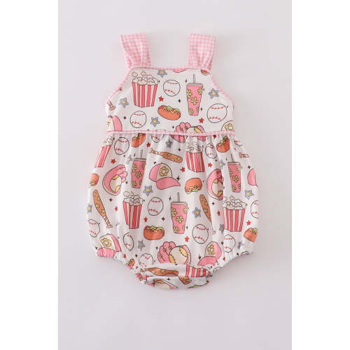 Pink baseball print gingham bubble