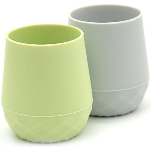 Silicone Training Cups for Babies 4 Months+ | 2 pack Tiny Transition Cup for Baby Boy Gift, Baby Water Cup for 6-12 Months, Toddler Open Cups 2oz, Baby Essentials for BLW (Pastel Earth)
