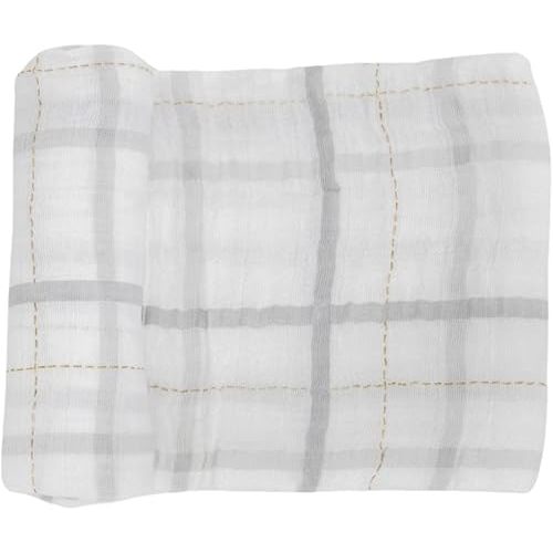 Little Unicorn Premium Cotton Swaddle Baby Blanket | Breathable Fabric | for swaddling, Play, Nursing & More (Grey Plaid)