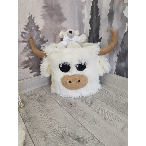Personalized Highland Cow Nursery Basket - Handmade Baby Shower Storage, Farm Animal Decor, Unique Cow Easter Organizer, Newborn Gift