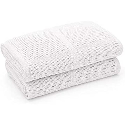 2-Pack 100% Organic Cotton Cellular Baby Blankets with Gifting Ribbon – Soft, All Natural & Breathable - Nursery/Stroller/Bassinet/Crib - White