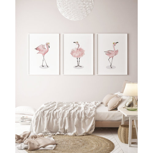 Flamingo wall art, girls room decor, flamingos ballerina illustration, baby girls wall art, nursery wall art girl