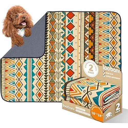 LOOBANI Reusable Pee Pads for Dogs: 2 Pack Washable Puppy Pads Waterproof 18"x24", Super Absorbent Whelping Pad, Leak-Proof & Non-Slip Dog Training Pads for Floor, Potty, Playpen, Crate (Yellow)