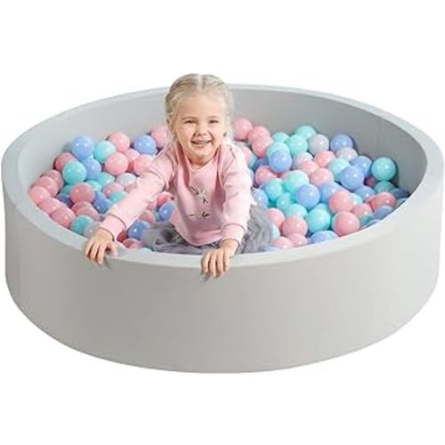 TRENDBOX Extra Large Soft Foam Ball Pit 51.2 x 11.8 in Large Sponge Round Ball Pool NOT INCLUDE BALLS Indoor Round Ball Pits Children Toddler Playpen - Light Gray
