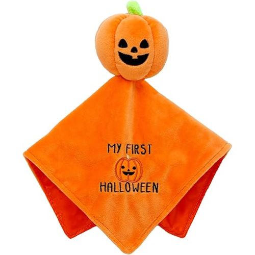 Baby Starters Plush Snuggle Buddy Blanket with Toy Rattle and My First Halloween Embroidery (Orange, Pumpkin) 13 inch