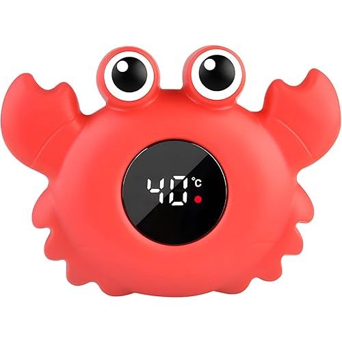 Digital Bath Thermometer, Red Floating Crab with LCD Display, Waterproof with Quick Temperature Response
